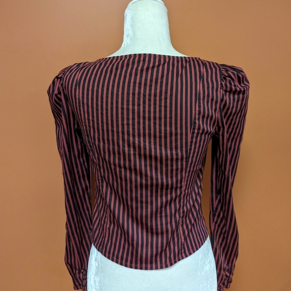 Free People Top Red Black Vintage Stripe Caroline Puff Sleeve Top Size XS - Picture 11 of 15